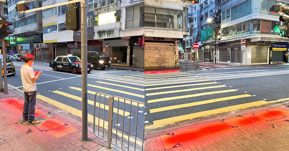 【香港】運輸署試驗新型行人過路裝置！紅光投射行人路提醒「低頭族」！加強行人安全意識！